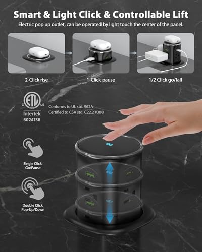 Motorized Pop Up Countertop Outlet with 45W USB C Charging Station | 4AC Outlets & 4 USB & 15W Wireless Charger, 3.15in Hole PopUp Power Electrical Outlets for Kitchen Desktop Counter - color: Black