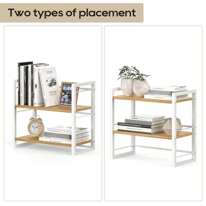 Office Desk Shelf Organizer, Wood Desktop Bookshelf Supplies Storage Rack, Shelf for Top of Desk and Dresser (White-2 Tier) - color: White