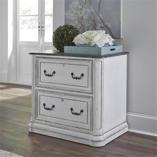 Ashford & Sons Jr Executive Media Lateral File Cabinet, Poplar Solids with White Oak and Birch Veneers, Weathered Brown Top Whitewash Finish, 2 Locking Full Extension Drawers, Antique Pewter Hardware - size: Lateral File