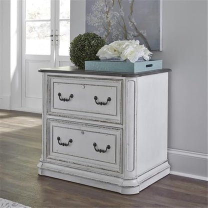 Ashford & Sons Jr Executive Media Lateral File Cabinet, Poplar Solids with White Oak and Birch Veneers, Weathered Brown Top Whitewash Finish, 2 Locking Full Extension Drawers, Antique Pewter Hardware - size: Lateral File