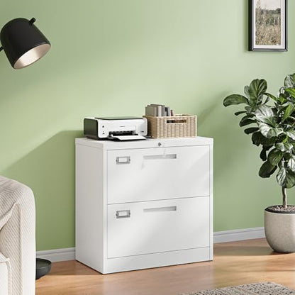 2 Drawer File Cabinet with Lock,Metal Lateral Filing Cabinet for Home Office,Hanging Letter/Legal/A4 Size (White, H27.95×W28.35×D15.74) - color: White, size: 16"D x 28.4"W x 28.0"H