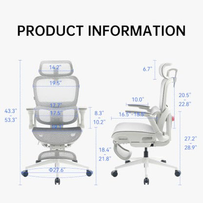 SIHOO B300 PRO Ergonomic Office Chair with Footrest, Mesh Desk Chair, White - color: True White, size: Pack of 1