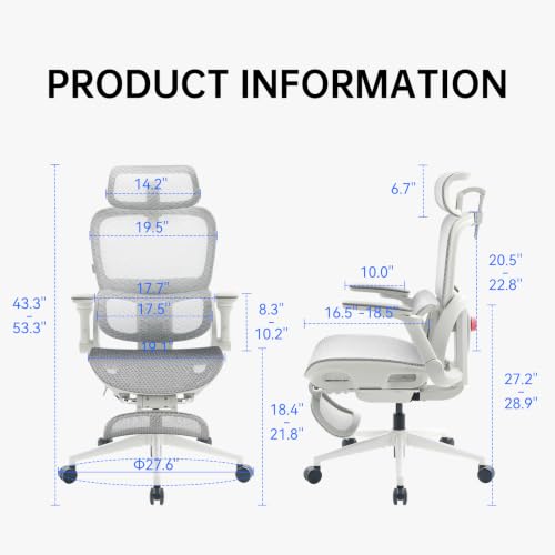 SIHOO B300 PRO Ergonomic Office Chair with Footrest, Mesh Desk Chair, White - color: True White, size: Pack of 1