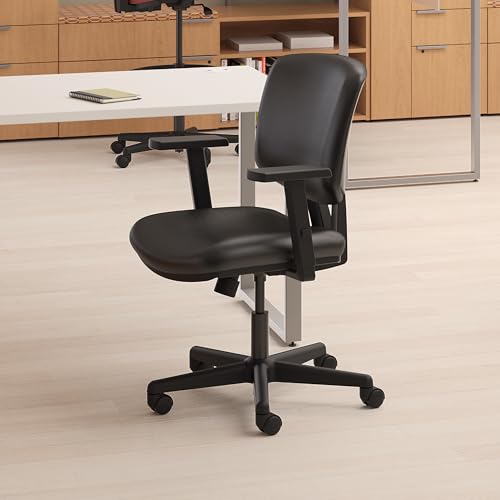 HON Volt Ergonomic Office Chair, Armless, Office Desk Computer Chair, Black - color: Softhread Leather Back