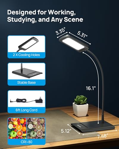 TROND Desk Lamp, Dimmable Eye-Caring Table Lamp, Memory Function, Black - color: Black