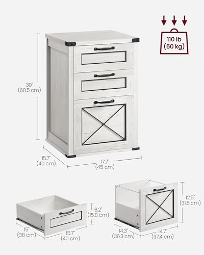 VASAGLE File Cabinet, Filing Cabinet with 3 Drawers, Printer Stand, Fit A4, Letter Size, Hanging File Folders, Modern Farmhouse Style, for Home Office, Rustic White UOFC054T73 - color: Rustic White, style: 3 Drawers