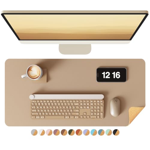 YSAGi Double-Sided Desk Pad, Leather Desk Mat, Eco Cork Desk Pad Protector, Large Mouse Pad for Desk, Waterproof Desk Blotter Pad, Writing Pad for Office/Home(23.6"x13.7",Apricot) - color: Apricot+cork, size: 23.6" x 13.7"