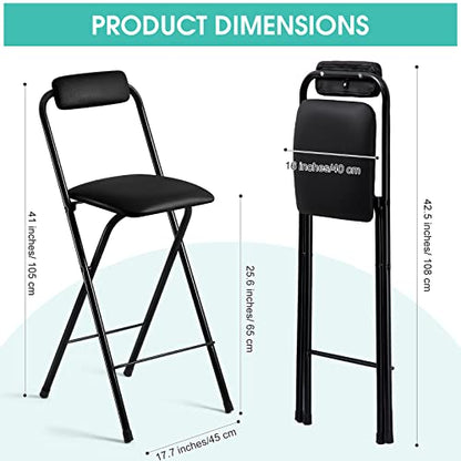 Geelin 2 Pcs 25.6 Inch Folding Chairs with Padded Seats - Portable, Foldable, Bar, Office, Guitar, Desk, Counter, Fold Up Sitting Stool for Adults and Kids