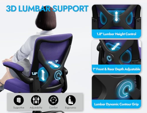 Ergalithic Office Chair: Mesh Ergonomic Desk Chair with 3D Lumbar & Swivel - color: Purple, size: Pack of 1