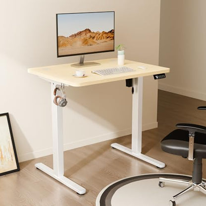 Small Standing Desk, 32"x24" Height Adjustable Sit-Stand, Home Office, Oak | Electric Adjustable Standing Desk, Sit to Stand Computer Office Desk with Splice Board, Memory Preset, Lifts 28.7''-46.5" - color: White Frame-gold Oak, size: 32-inch