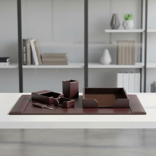 Dacasso Bonded Set Luxury Leather Desk Pad & Desk Organization Essentials, 6 Piece, Dark Brown - color: Dark Brown, style: 6 Piece