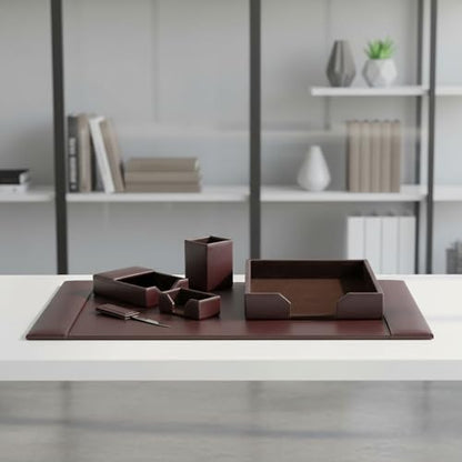 Dacasso Bonded Set Luxury Leather Desk Pad & Desk Organization Essentials, 6 Piece, Dark Brown - color: Dark Brown, style: 6 Piece