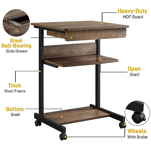 Yaheetech Tiny Mobile Computer Desk,3-Tier Rolling Cart Drawer,Taupe Wood - color: Taupe Wood