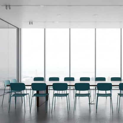 Sidanli Armless Stacking Chairs, Blue, Set of 4 | Ergonomic Plastic Seat, Waterproof, with 2MM Thicken Metal Legs, for Conference Reception Dining Room, Easy to Stack - color: Blue