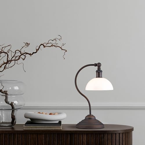 O'Bright Bankers - Cordless LED Table Lamp, Battery-Operated, Rechargeable, 3-Level Dimming, Universal USB-C Charging, 180° Swivel Head, White Jade Glass Shade, Oil Rubbed Bronze - color: Oil Rubbed Bronze-White Glass