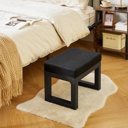 IBUYKE Small Footstool Ottoman, Linen Fabric Footrest, Black WBD001B - color: Black