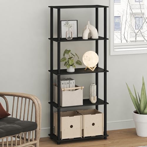 Furinno Turn-N-Tube Toolless Assembly 5-Tier Storage Shelves, Black Book Shelf, Open Storage Bookshelf, for Organization and Storage, Living Room, Home Office, Bedroom, Black Espresso - color: Black Espresso/Black