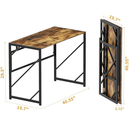 Elephance Folding Desk Writing Computer Desk for Home Office No-Assembly - color: Rustic Brown, size: 39.4 Inch