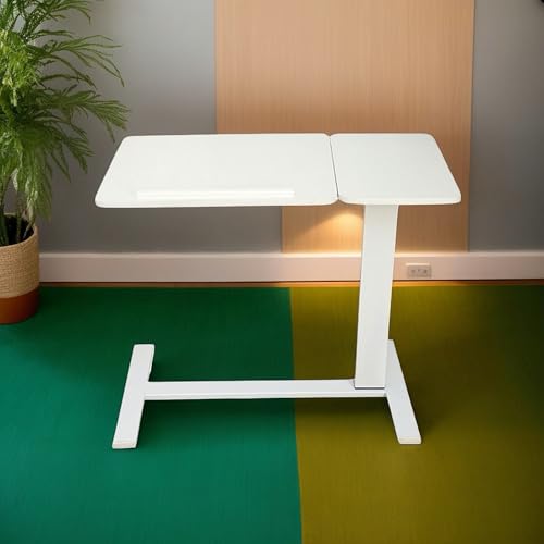 Height Adjustable Overbed Table with Wheels Mobile Rolling Bedside Desk, Tilting Laptop Stand & Tray Table for Bed, Sofa and Hospital Use(White+Tilting) - color: White+tilting
