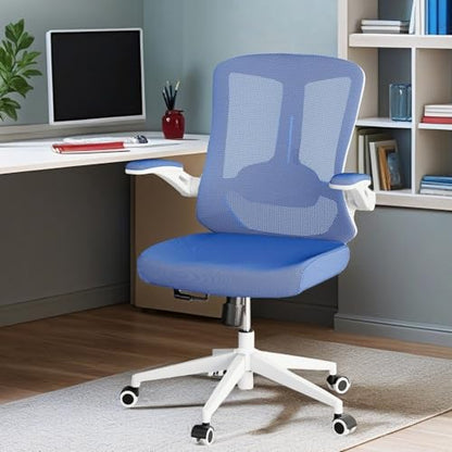 Office Chair (02BLue) | Smooth-rolling casters, space-saving design, height adjustable, for home office and gaming, sturdy construction - color: 02blue