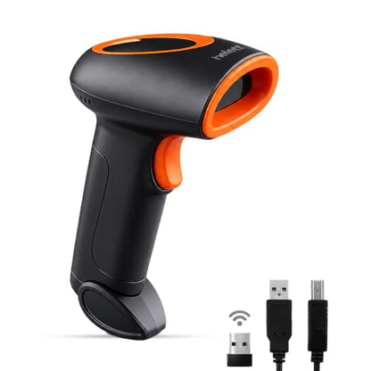 Helett® HT20 Wireless 2.4GHz 2D & 1D Barcode Scanner (QR Code & Barcode) Wired & Wireless(Rechargeable) Connectivity | Induction Scanning with Built-in Illumination Light |Strong ABS(Black) - style: Wireless