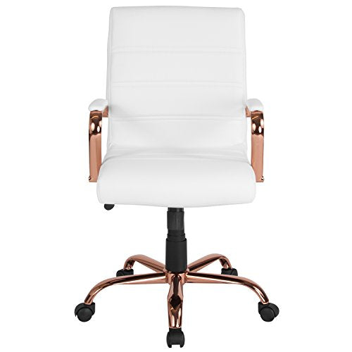 Flash Furniture Mid-Back LeatherSoft Executive Chair, White/Rose Gold - color: White Leathersoft/Rose Gold Frame