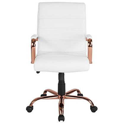 Flash Furniture Mid-Back LeatherSoft Executive Chair, White/Rose Gold - color: White Leathersoft/Rose Gold Frame