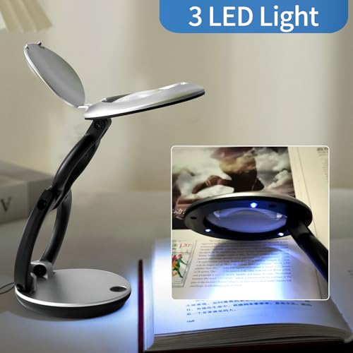 10X Lighted Magnifying Glasses for Close Work, Compact Foldable Magnifier for Reading Fine Print, Miniatures, Coins, Jewelry - size: 60mm