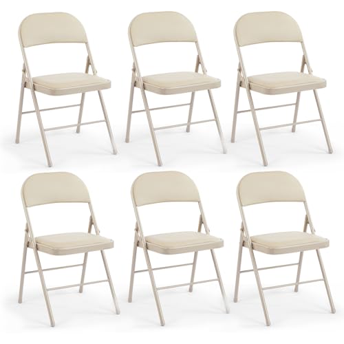 DUMOS Padded Folding Chairs 6 Pack, Outdoor Foldable Chairs - color: Kahki, size: 6 Pack