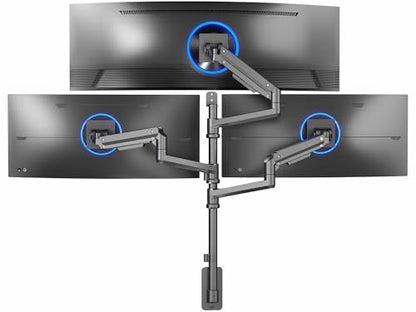 VIVO Pneumatic Arm Triple Ultrawide Monitor Wall Mount for Up to 49 inch Screens with Height Adjustment, Heavy Duty, Holds 3 Ultra Wides Up to 35.2 lbs, Black, MOUNT-VW300D - size: Triple Mount, style: Wall Mount