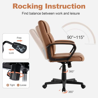 Office Desk Chair Set of 6 Conference Room Chairs Modern Ergonomic Executive Swivel Chair Adjustable Height PU Leather Home Desk Chair with Armrests Comfy Computer Task Chairs with Wheels - color: Brown, size: Set of 6