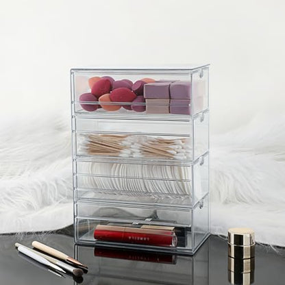 Hipiwe Plastic Drawer Organizer Clear Storage Box with 4 Pull Out Drawer | Drawers Box for Bathroom, Dresser, Cosmetic Hair Tie Container for Women - size: 4-Drawers, 6.8"Lx4.1"Wx9.8"H