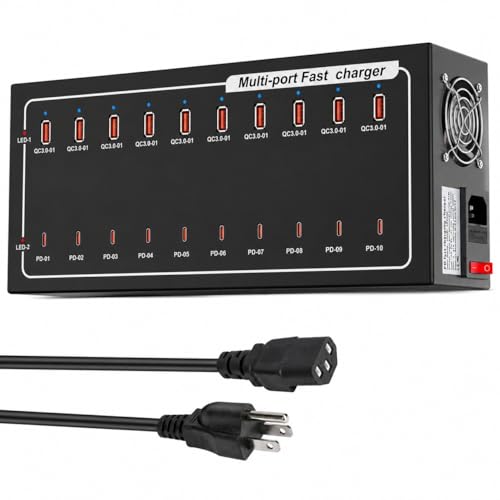 20-Port Fast Charging Station 400W, USB C and USB A Charger Dock with Smart Power Distribution Technology，for Multiple Devices, PD/QC Fast Charging Support