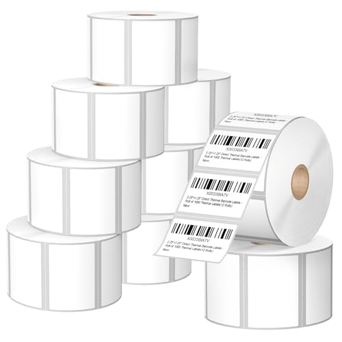 2.25 x 1.25 Inch Direct Thermal Labels, 12 Rolls, 12,000 Labels | Compatible with Zebra, Rollo and Other Desktop Direct Thermal Printers, Permanent Adhesive, Easy-Tear Perforations - size: 2-1/4" x 1-1/4"