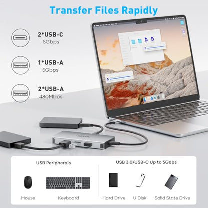 UANTIN Laptop Docking Station Dual Monitor, 10-in-1 USB C Hub with 4K HDMI | HDMI Splitter for Dual Monitor Extended Display Adapter with USBC & USBA 3.0, SD/TF, 100W PD for Dell,HP,Mac