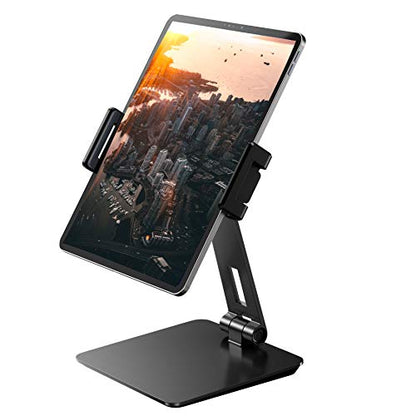 Maxonar iPad Stand Holder, Heavy-Duty Aluminum Alloy Tablet Stand, 360° Swivel Foldable iPad Pro Air Charging Stand Holder for Desk Bed Store POS Showcase Reception Kitchen Office (6-13''), Grey - color: Grey