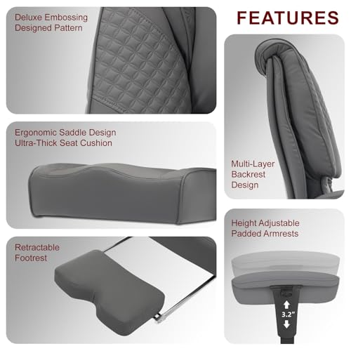 EXCEBET Big and Tall Office Chair 400lbs Wide Seat, Leather High Back Executive Office Chair with Foot Rest, Ergonomic Chairs Lumbar Support for Lower Back Pain Relief (Grey) - color: Charcoal Grey