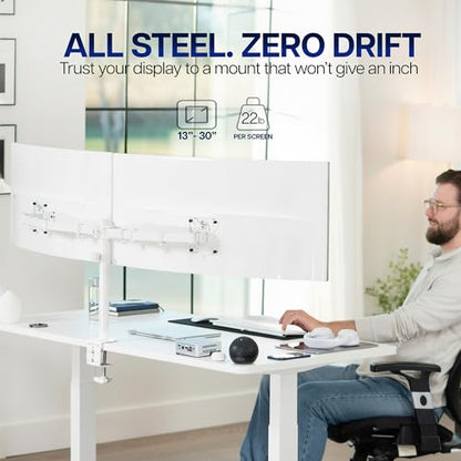 VIVO Dual Ultrawide Monitor Desk Mount, Heavy Duty Fully Adjustable Steel Stand, Holds 2 Computer Screens up to 38 inches and Max 22lbs Each, White, STAND-V038W - color: White, size: 13" - 38"