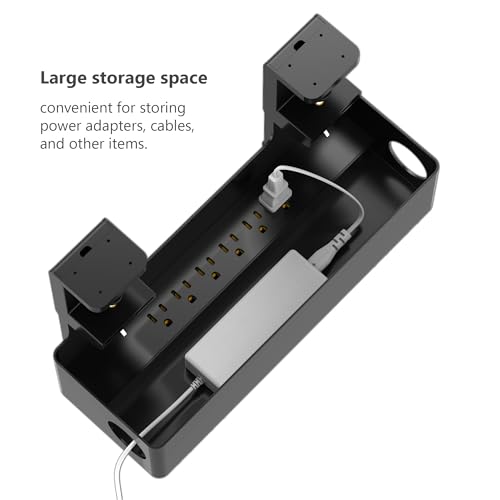 Under Desk Cable Management Tray with 6 AC Power Outlet and Clamp Mount, No Drill Cord Storage Organizers for Wire Management, Standing Desk, Computer Cord Rack for Office & Home (Black)