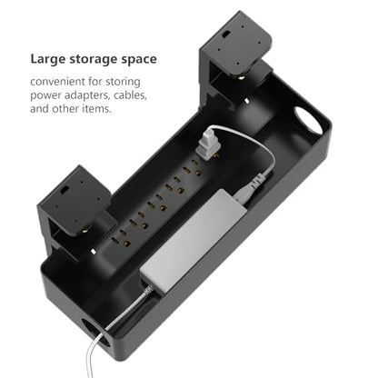 Under Desk Cable Management Tray with 6 AC Power Outlet and Clamp Mount, No Drill Cord Storage Organizers for Wire Management, Standing Desk, Computer Cord Rack for Office & Home (Black)