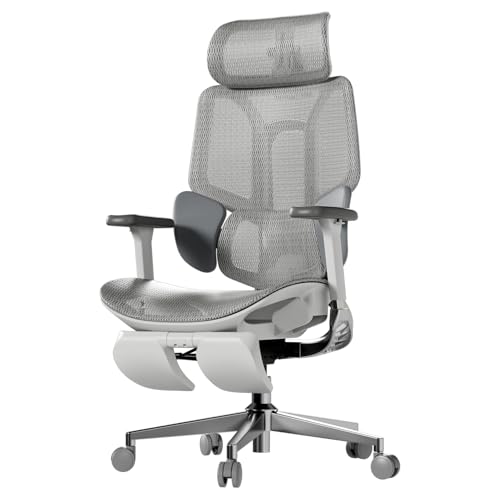 Hbada E3 Air Ergonomic Office Chair, Big and Tall Office Chair - with 3-Zone Dynamic Lumbar Support, 3D Adjustable Headrest, 4D Adjustable Armrests, Swivel, Grey(with Footrest)