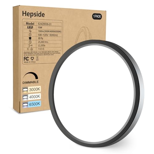 hepside 1Pack Dimmable Flush Mount Ceiling Light Fixture Black, 3000/4000/6500K Ceiling Lamp, 7.5INCH 15W 1500LM Low Profile Light for Bedroom, Kitchen, Bathroom, Hallway - color: Black, size: 7.5Inch-1pack
