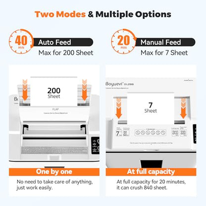 Paper Shredder 200-Sheet Auto Feed, Touchscreen Heavy Duty Shredders, 40 Min Non-Stop, P-5 Ultra Security Shredder for Home Office, Micro Cut with Wheels, 5.8 Gal Bin, <60 dB(OL288) - size: 200 Sheet Auto Feed