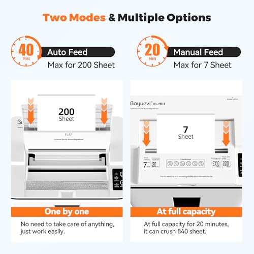 Paper Shredder 200-Sheet Auto Feed, Touchscreen Heavy Duty Shredders, 40 Min Non-Stop, P-5 Ultra Security Shredder for Home Office, Micro Cut with Wheels, 5.8 Gal Bin, <60 dB(OL288) - size: 200 Sheet Auto Feed