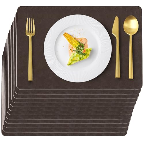 Coffee Plastic Vinyl Placemats Set of 12, Waterproof Heat Resistant Table Mats,Faux Leather Wipeable Washable Easy Clean Non-Slip Place Mats for Indoor Outdoor(12,Coffee) - color: Coffee