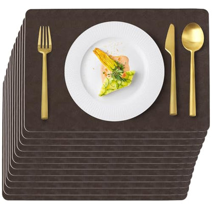 Coffee Plastic Vinyl Placemats Set of 12, Waterproof Heat Resistant Table Mats,Faux Leather Wipeable Washable Easy Clean Non-Slip Place Mats for Indoor Outdoor(12,Coffee) - color: Coffee