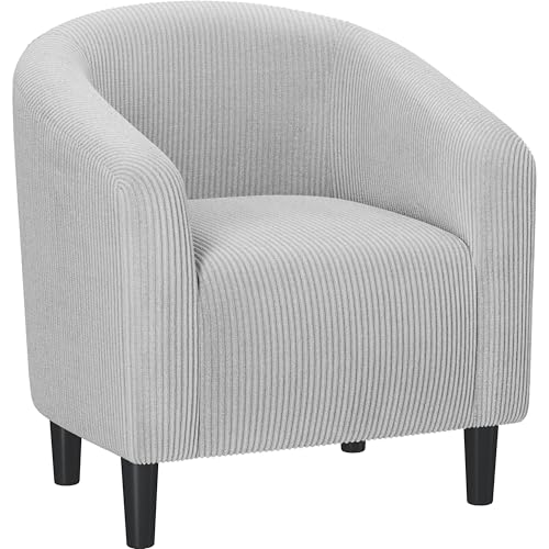 Yaheetech Corduroy Accent Chairs, Compact Furry Barrel Chairs with a Curved Silhouette for Small Spaces, Living Room, Bedroom, Light Gray - color: Light Gray (Corduroy), style: without Ottoman