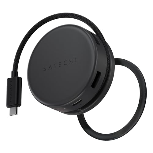 Satechi OntheGo 7-in-1 USB-C Hub, 4K/60Hz HDMI, 100W PD, Space Black | 100W PD, gigabit Ethernet, dual 5 Gbps Type-A ports, SD/microSD reader, coiled cable, fits Mac & Windows