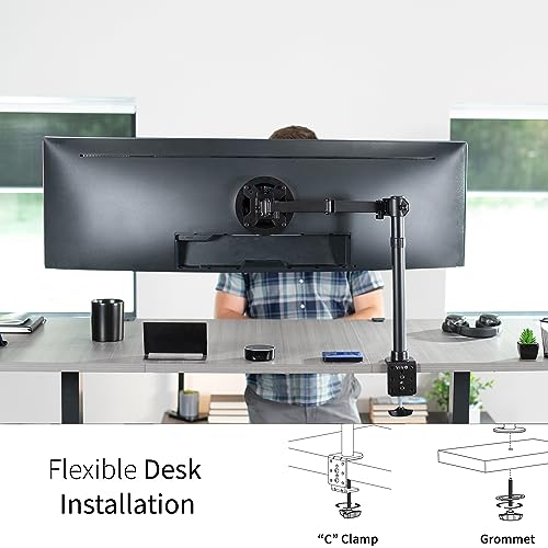 VIVO Single Large Monitor Arm Desk Mount, Holds Screens up to 45 inch Ultrawide, Fully Adjustable Stand with C-Clamp and Grommet Base, VESA 75x75mm or 100x100mm, Black, STAND-V149