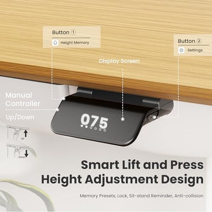 COLAMY Electric Standing Desk 55x28 Inch, Wobble-Free Dual Motor Sit Stand Up Home Office Computer Desk, One Piece Motorized Workstation Gamer Studio Table with Drawers, Footrest,Oak,White - color: Oak + White